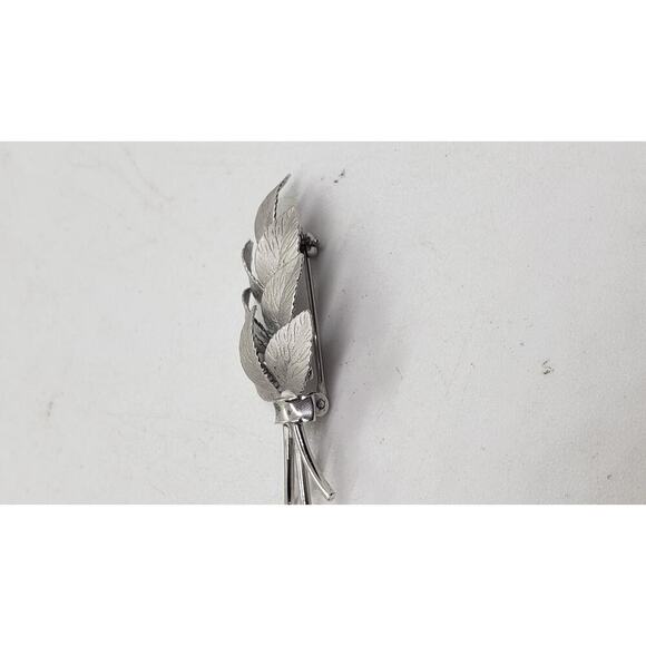 Vintage Brooch Sterling Silver Leaf Pin Floral 1960s Dixelle Jewelry 3D USA Made - Picture 2 of 6